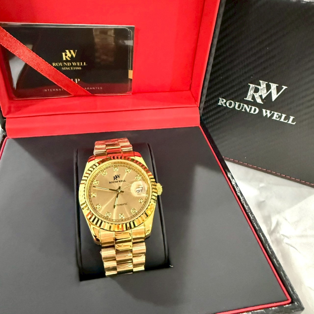 【浪威｜全新】現貨 ROUND WELL 手錶 機械錶 男錶 蠔式 土豪金 鋼錶｜Little Bee 小蜜蜂精品-細節圖2