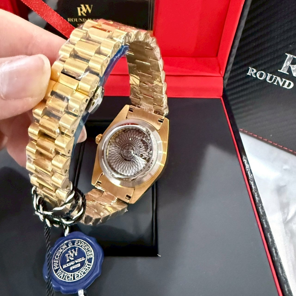 【浪威｜全新】現貨 ROUND WELL 手錶 機械錶 男錶 蠔式 土豪金 鋼錶｜Little Bee 小蜜蜂精品-細節圖3