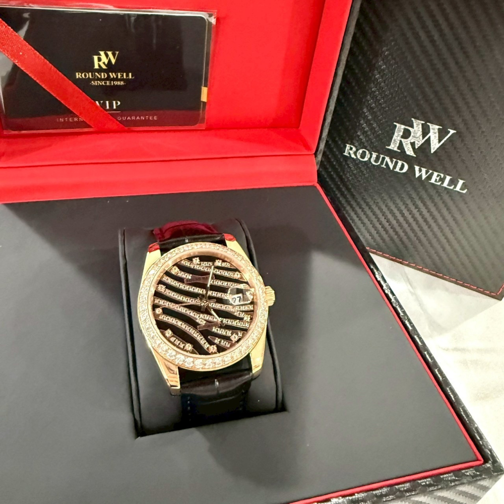 【浪威｜全新】現貨 ROUND WELL 手錶 機械錶 女錶 滿鑽 虎斑紋 皮錶｜Little Bee 小蜜蜂精品-細節圖2