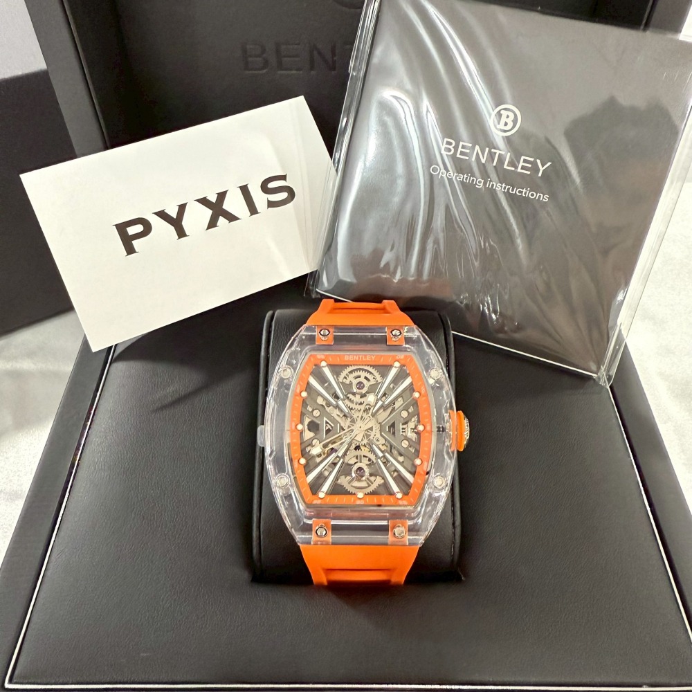 【賓利｜全新】現貨 BENTLEY 手錶 機械錶 男錶 簍空 酒桶錶 專櫃保固 橡膠錶｜Little Bee 小蜜蜂精品-細節圖5