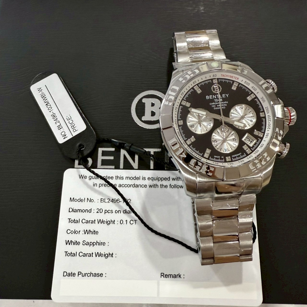 【賓利｜全新】現貨 BENTLEY 手錶 石英錶 男錶 真三眼 真鑽 專櫃保固 鋼錶｜Little Bee 小蜜蜂精品-細節圖2