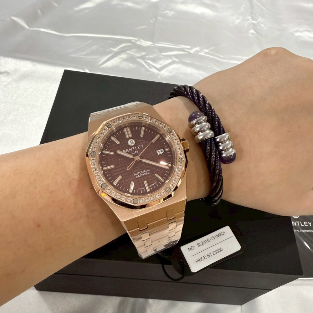 【賓利｜全新】現貨 BENTLEY 手錶 機械錶 男錶 八角 鑽框 專櫃保固 鋼錶｜Little Bee 小蜜蜂精品-細節圖4