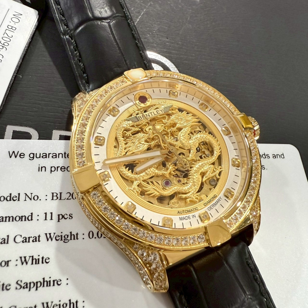 【賓利｜全新】現貨 BENTLEY 手錶 機械錶 男錶 雙龍搶珠 真鑽 專櫃保固 皮錶｜Little Bee 小蜜蜂精品-細節圖2