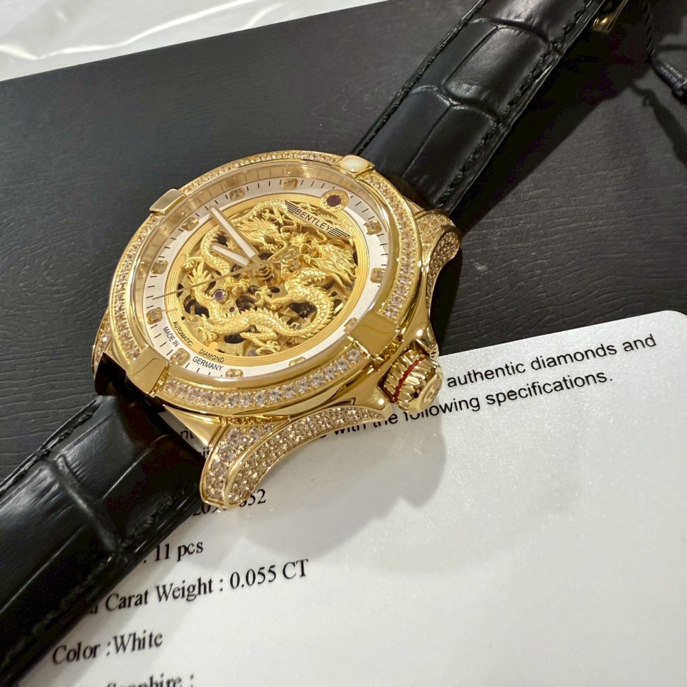 【賓利｜全新】現貨 BENTLEY 手錶 機械錶 男錶 雙龍搶珠 真鑽 專櫃保固 皮錶｜Little Bee 小蜜蜂精品-細節圖3