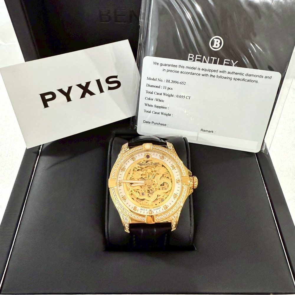 【賓利｜全新】現貨 BENTLEY 手錶 機械錶 男錶 雙龍搶珠 真鑽 專櫃保固 皮錶｜Little Bee 小蜜蜂精品-細節圖4