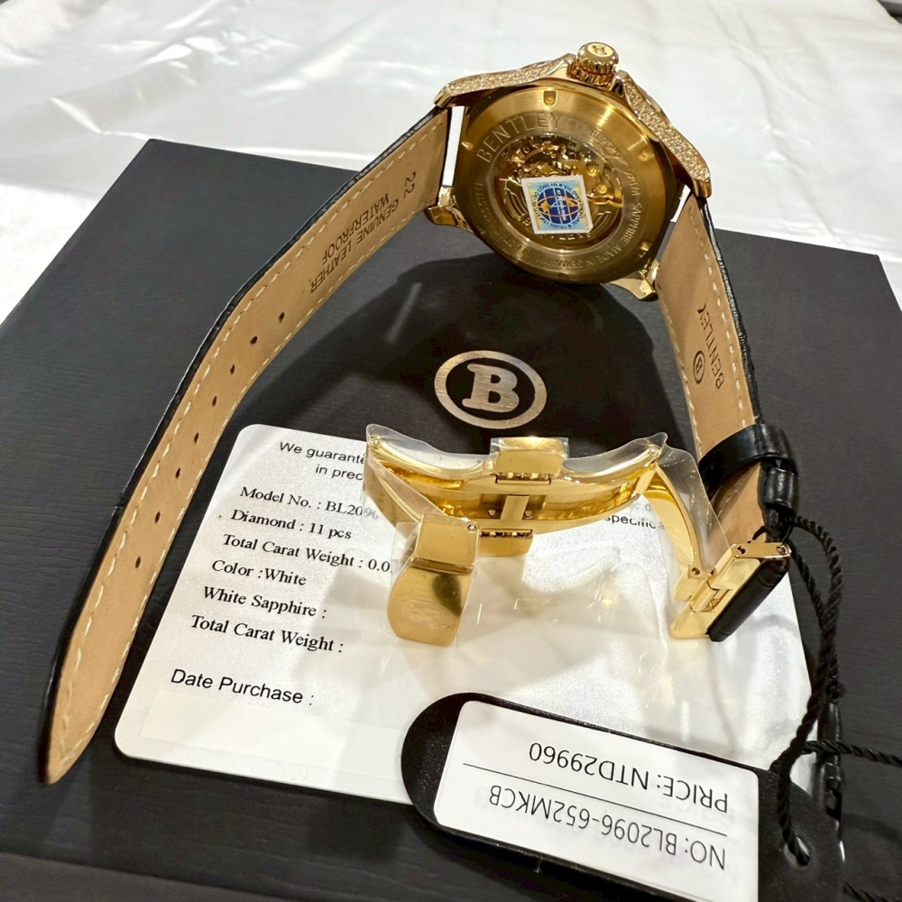 【賓利｜全新】現貨 BENTLEY 手錶 機械錶 男錶 雙龍搶珠 真鑽 專櫃保固 皮錶｜Little Bee 小蜜蜂精品-細節圖5