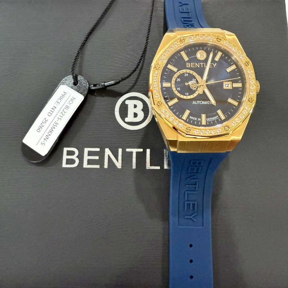 【賓利｜全新】現貨 BENTLEY 手錶 機械錶 男錶 藍面 專櫃保固 橡膠錶｜Little Bee 小蜜蜂精品-細節圖2