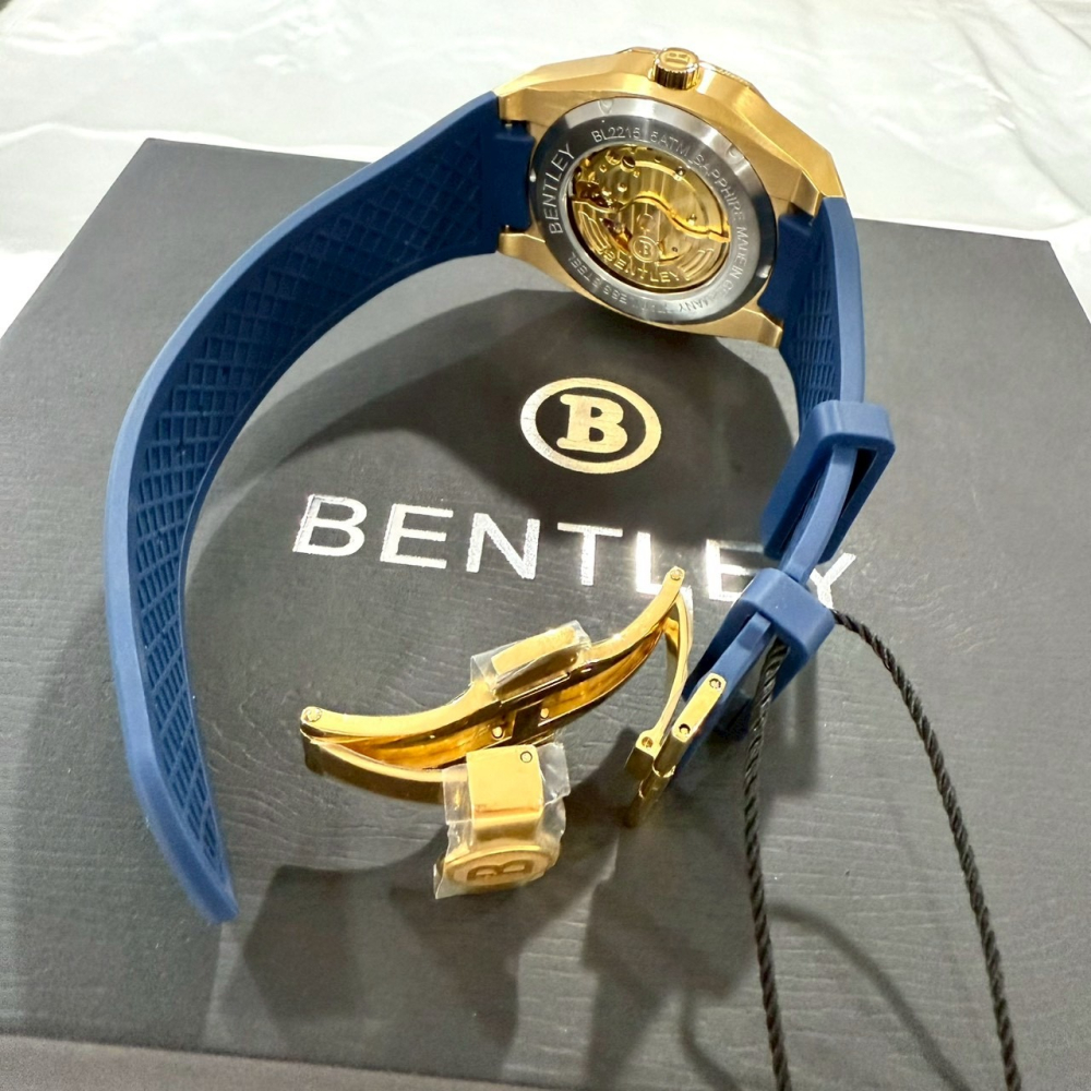 【賓利｜全新】現貨 BENTLEY 手錶 機械錶 男錶 藍面 專櫃保固 橡膠錶｜Little Bee 小蜜蜂精品-細節圖4