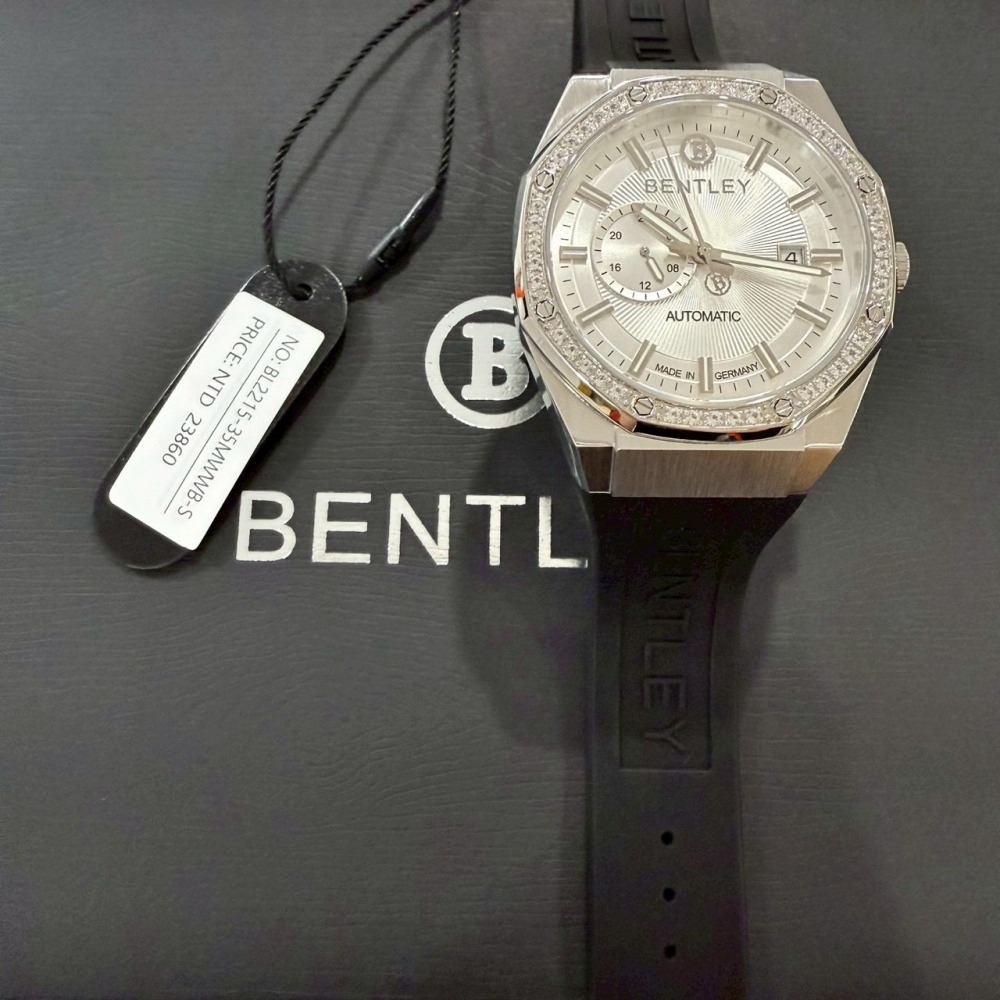 【賓利｜全新】現貨 BENTLEY 手錶 機械錶 男錶 白面 專櫃保固 橡膠錶｜Little Bee 小蜜蜂精品-細節圖2