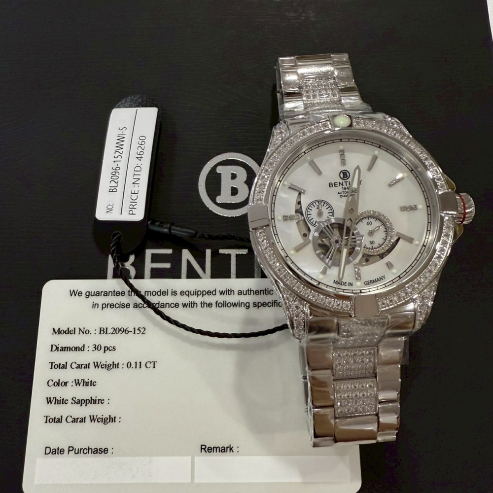 【賓利｜全新】現貨 BENTLEY 手錶 機械錶 男錶 30顆真鑽 專櫃保固 鋼錶｜Little Bee 小蜜蜂精品-細節圖2