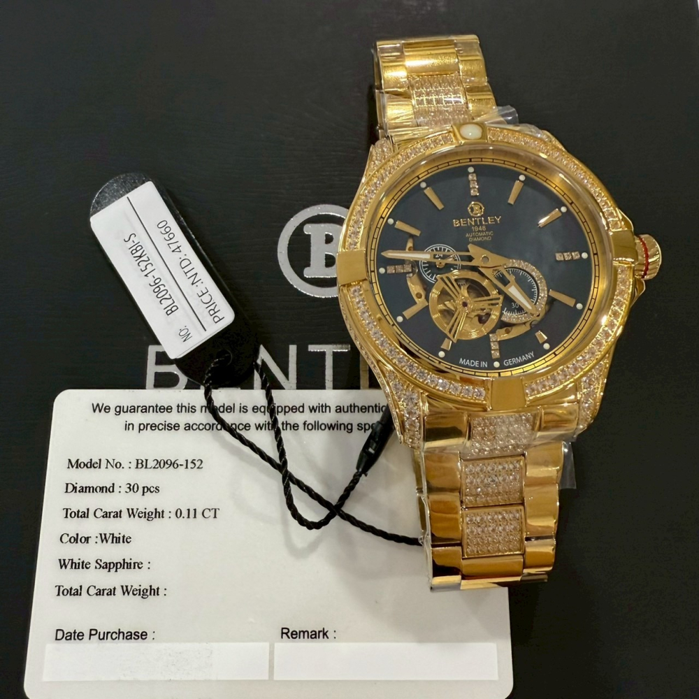 【賓利｜全新】現貨 BENTLEY 手錶 機械錶 男錶 30顆真鑽 專櫃保固 鋼錶｜Little Bee 小蜜蜂精品-細節圖2