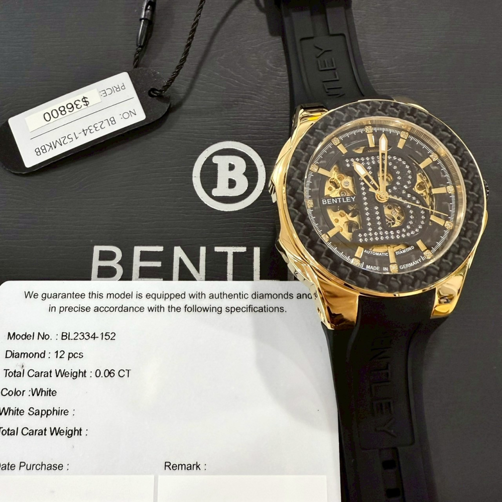 【賓利｜全新】現貨 BENTLEY 手錶 機械錶 男錶 真鑽 卡夢圈 專櫃保固 橡膠錶｜Little Bee 小蜜蜂精品-細節圖2
