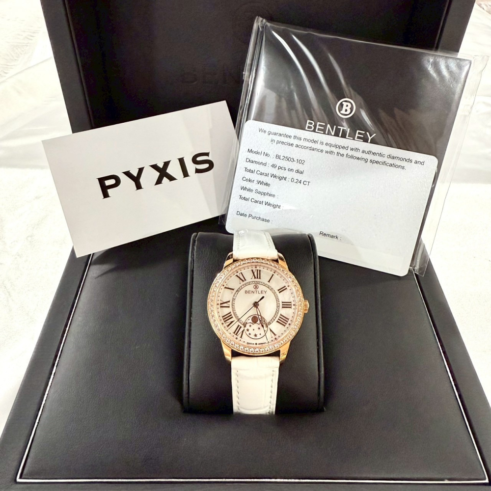 【賓利｜全新】現貨 BENTLEY 手錶 石英錶 女錶 日月相 真鑽 專櫃保固 皮錶｜Little Bee 小蜜蜂精品-細節圖3