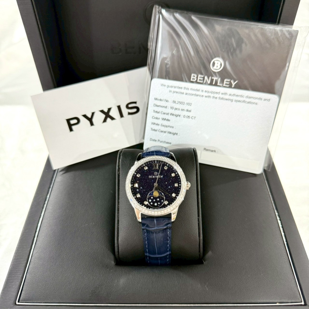 【賓利｜全新】現貨 BENTLEY 手錶 石英錶 女錶 日月相 真鑽 專櫃保固 皮錶｜Little Bee 小蜜蜂精品-細節圖3
