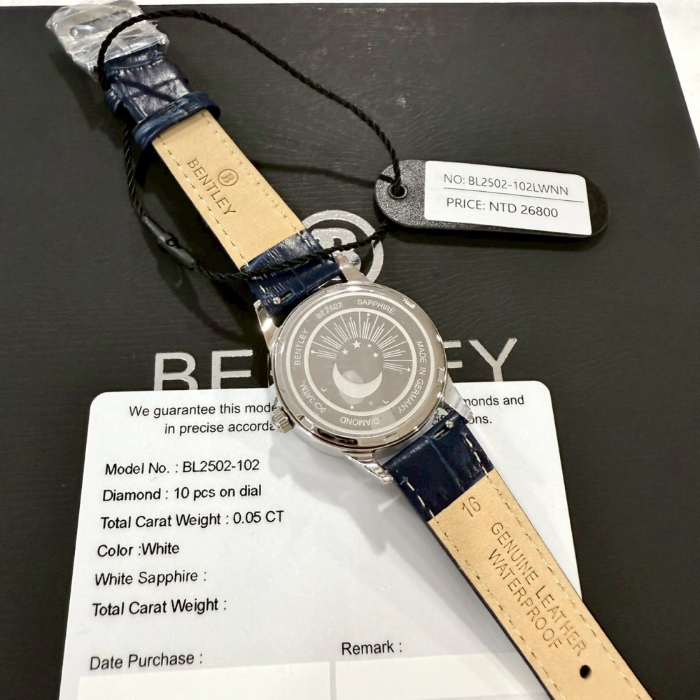 【賓利｜全新】現貨 BENTLEY 手錶 石英錶 女錶 日月相 真鑽 專櫃保固 皮錶｜Little Bee 小蜜蜂精品-細節圖4