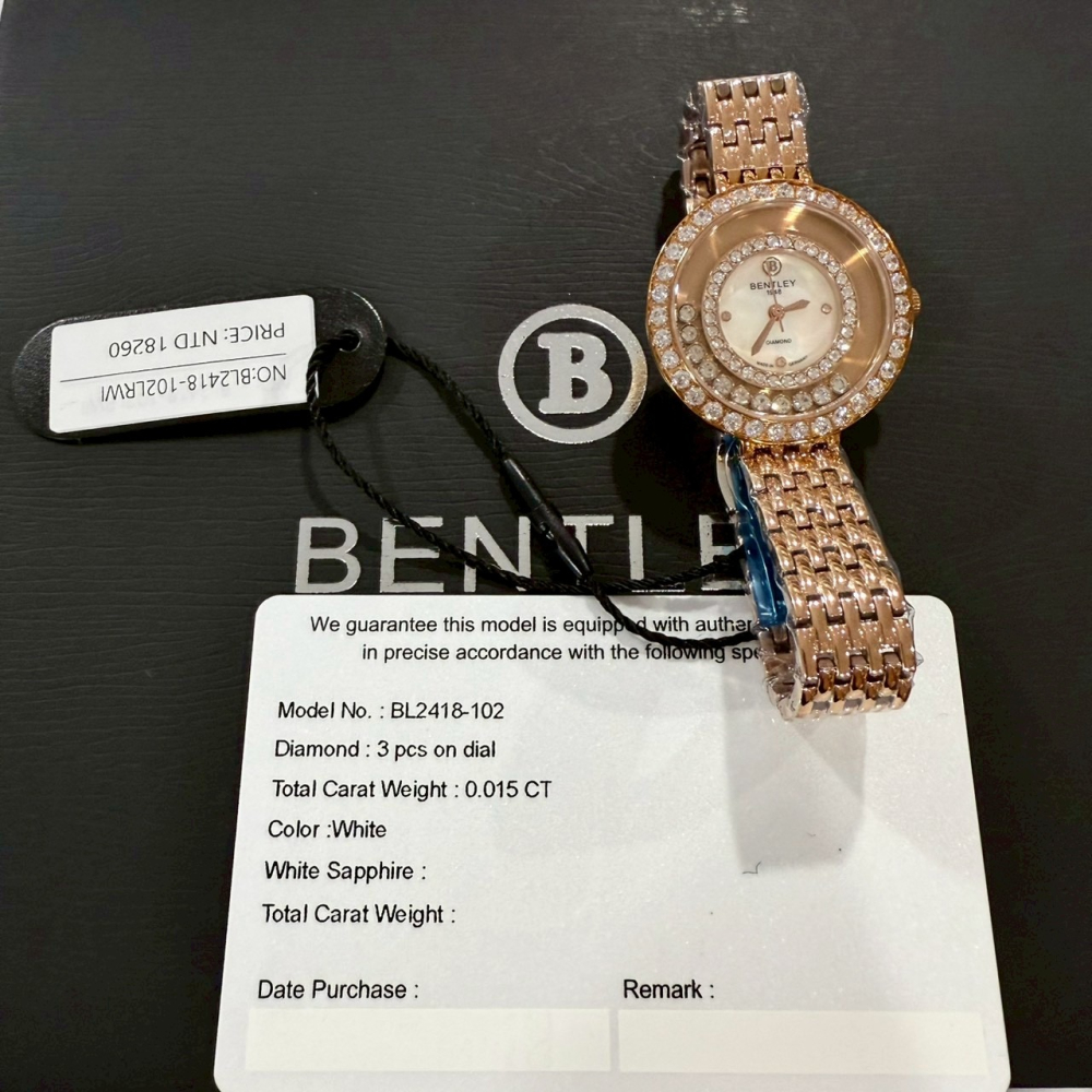 【賓利｜全新】現貨 BENTLEY 手錶 石英錶 女錶 玫瑰金 真鑽 專櫃保固 鋼錶｜Little Bee 小蜜蜂精品-細節圖2