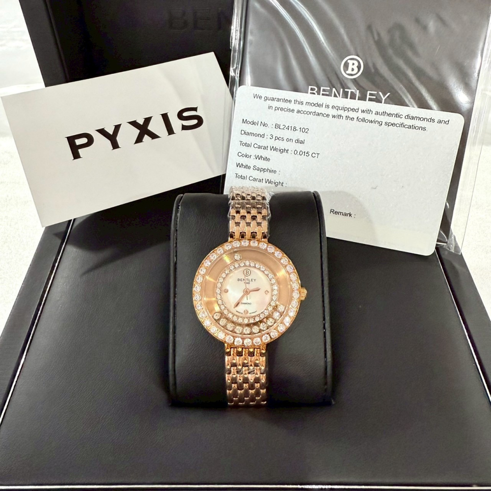 【賓利｜全新】現貨 BENTLEY 手錶 石英錶 女錶 玫瑰金 真鑽 專櫃保固 鋼錶｜Little Bee 小蜜蜂精品-細節圖3