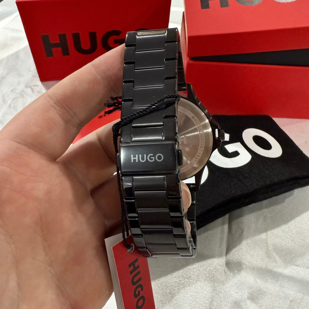 【雨果｜全新】現貨 HUGO 手錶 石英錶 男錶 真三眼 黑色鋼錶｜Little Bee 小蜜蜂精品-細節圖2