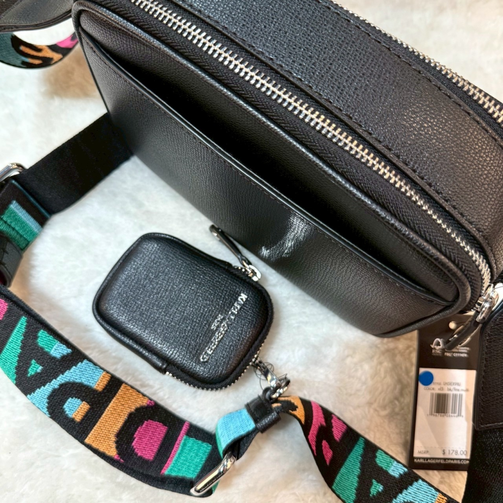 【卡爾｜全新】現貨 KARL LAGERFELD 包包 相機包 二合一 刺繡字 斜背包｜Little Bee 小蜜蜂精品-細節圖2