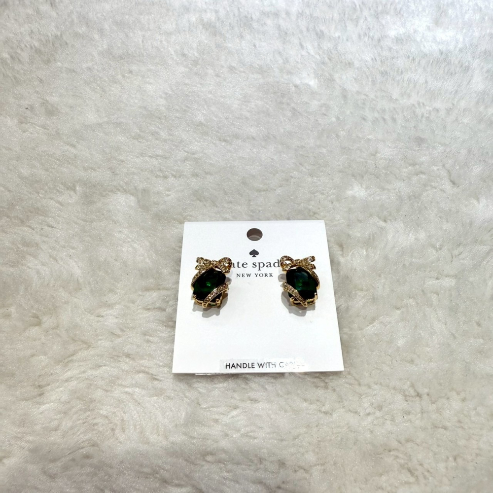 【KS｜全新】現貨 KATE SPADE 耳針 蝴蝶結寶石 造型 LOGO 耳環 耳釘｜Little Bee 小蜜蜂精品-細節圖2