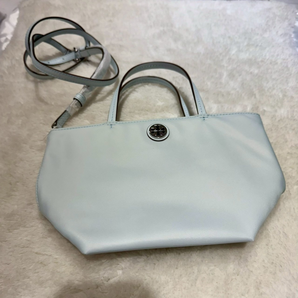【TB｜全新】現貨 TORY BURCH 托特包 小號 尼龍 水藍色 小標 兩用包｜Little Bee 小蜜蜂精品-細節圖2
