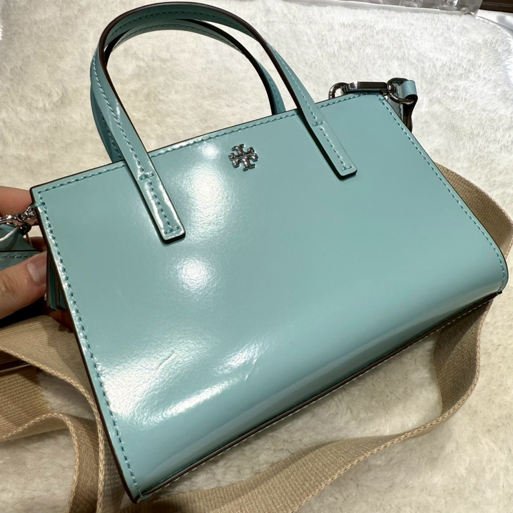 【TB｜全新】現貨 TORY BURCH 托特包 小號 漆皮 蒂芬妮綠 小標 兩用包｜Little Bee 小蜜蜂精品-細節圖2