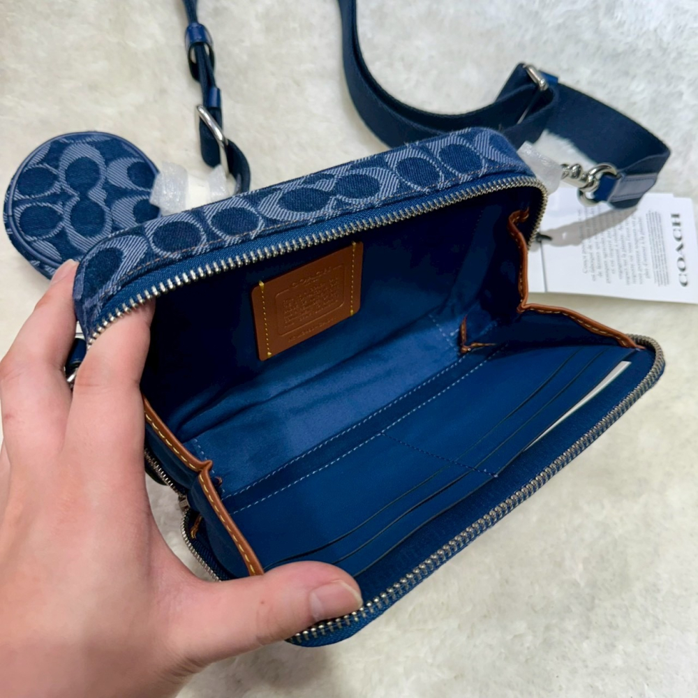【蔻馳｜全新】現貨 COACH 斜背包 男款 二合一 滿版 緹花布 藍 小號 側背包｜Little Bee 小蜜蜂精品-細節圖3