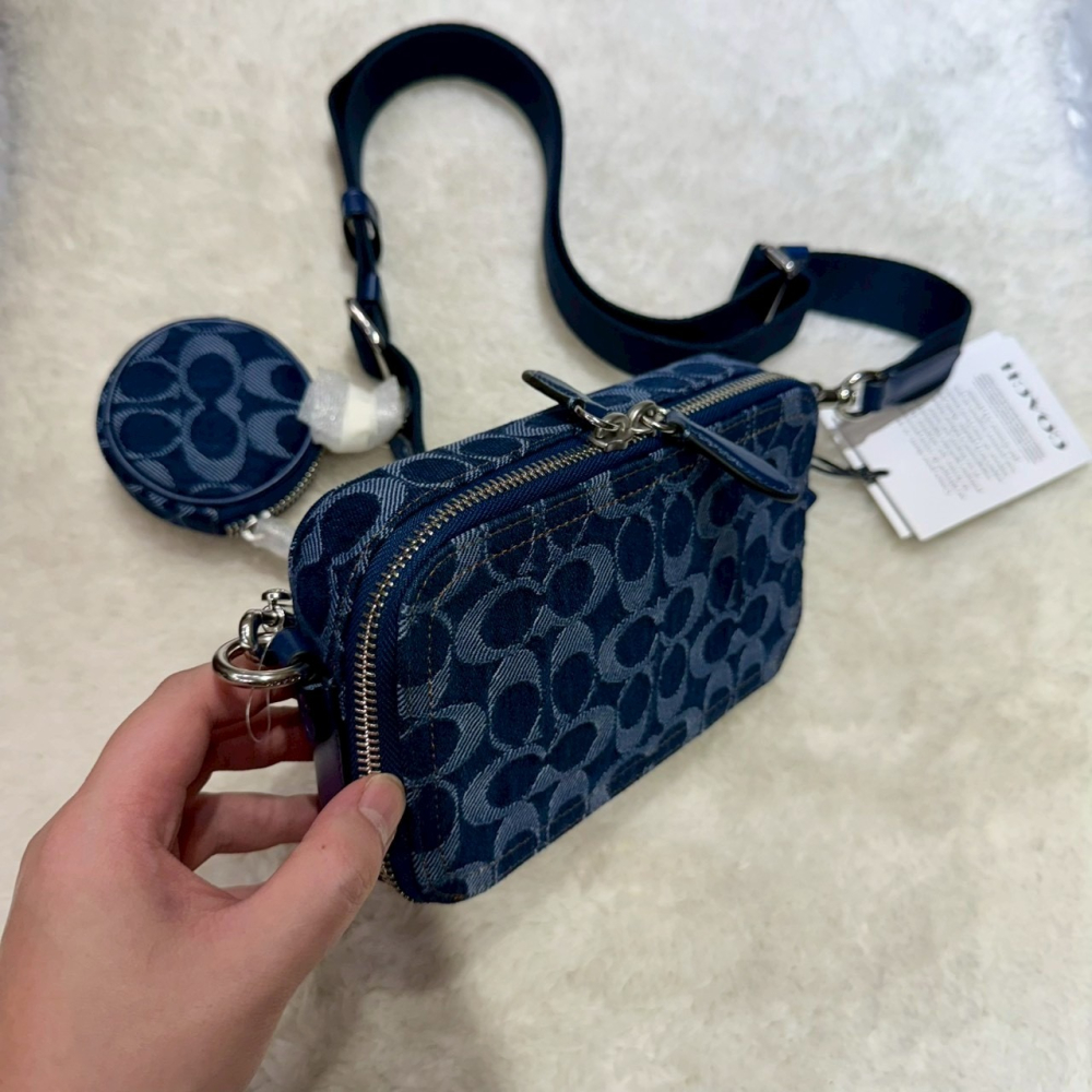 【蔻馳｜全新】現貨 COACH 斜背包 男款 二合一 滿版 緹花布 藍 小號 側背包｜Little Bee 小蜜蜂精品-細節圖4