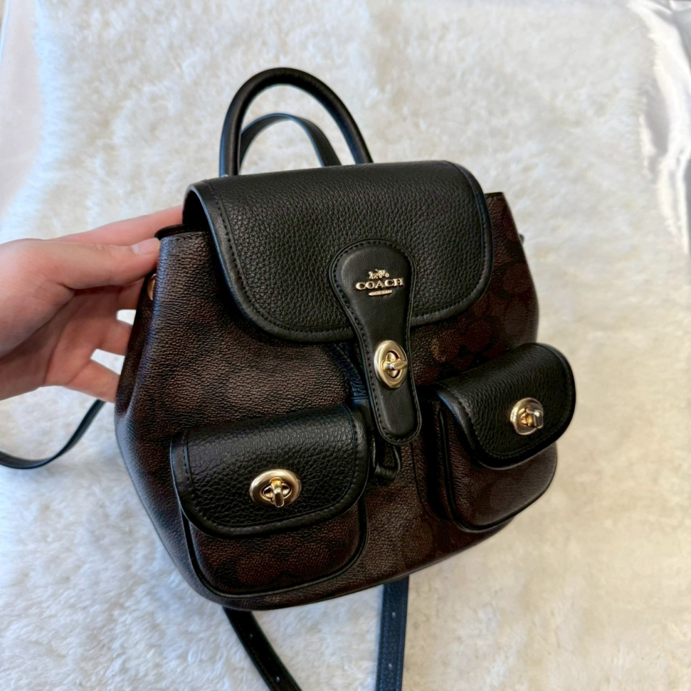 【蔻馳｜全新】現貨 COACH 包包 後背包 金標 咖色滿版 小號 雙肩包 送禮推薦｜Little Bee 小蜜蜂精品-細節圖2
