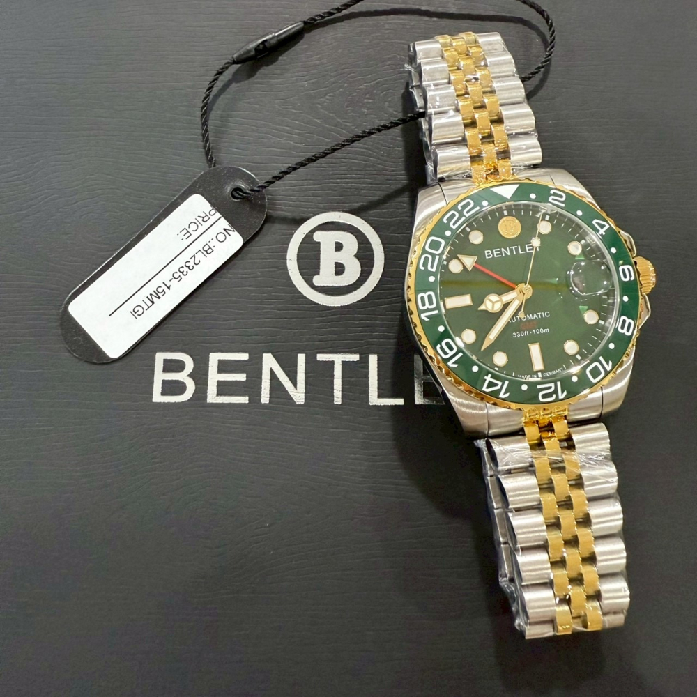 【賓利｜全新】現貨 BENTLEY 手錶 機械錶 海神 間金 綠水鬼款 專櫃保固 鋼錶｜Little Bee 小蜜蜂精品-細節圖2