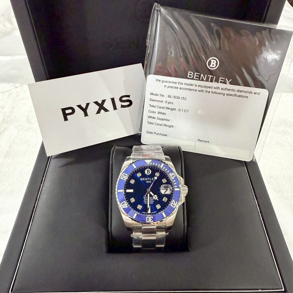 【賓利｜全新】現貨 BENTLEY 手錶 機械錶 附真鑽保卡 藍水鬼款 專櫃保固 鋼錶｜Little Bee 小蜜蜂精品-細節圖2