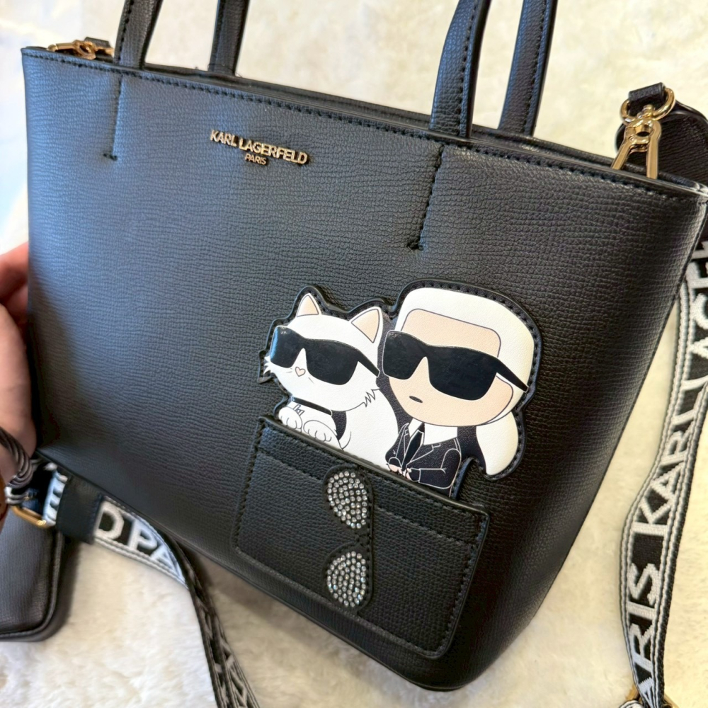 【卡爾｜全新】現貨 KARL LAGERFELD 包包 托特包 Q版人像/小貓 兩用包｜Little Bee 小蜜蜂精品-細節圖2