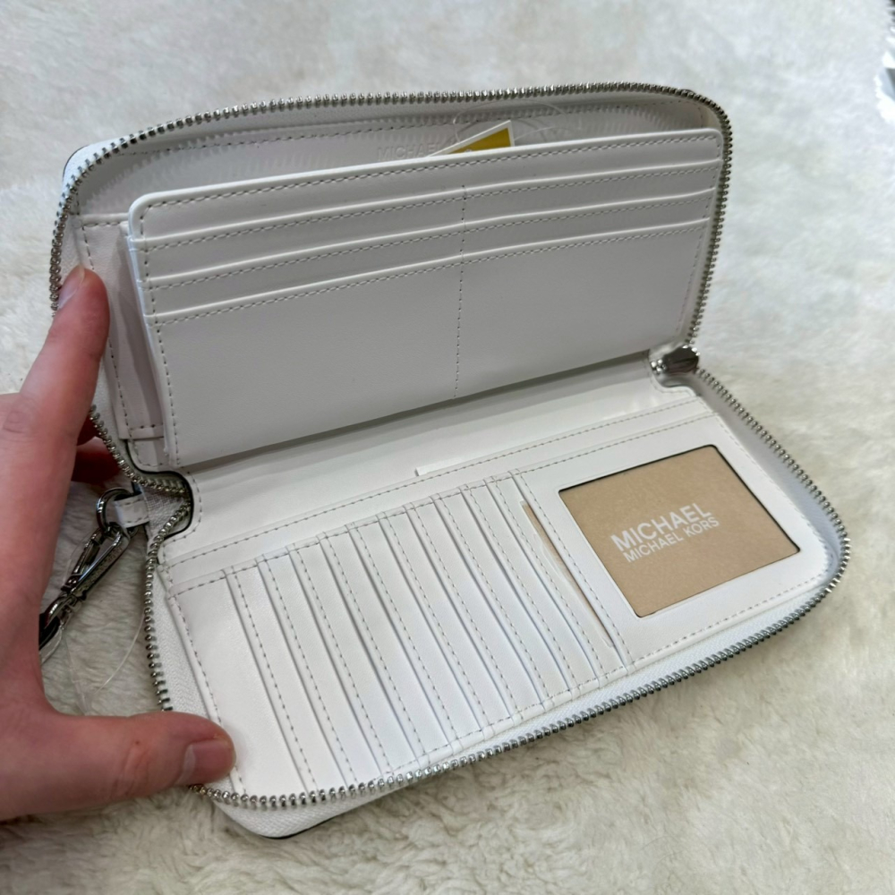【MK｜全新】現貨 MICHAEL KORS 錢包 長夾 銀標 白滿版 卡王 拉鍊長夾｜Little Bee 小蜜蜂精品-細節圖2