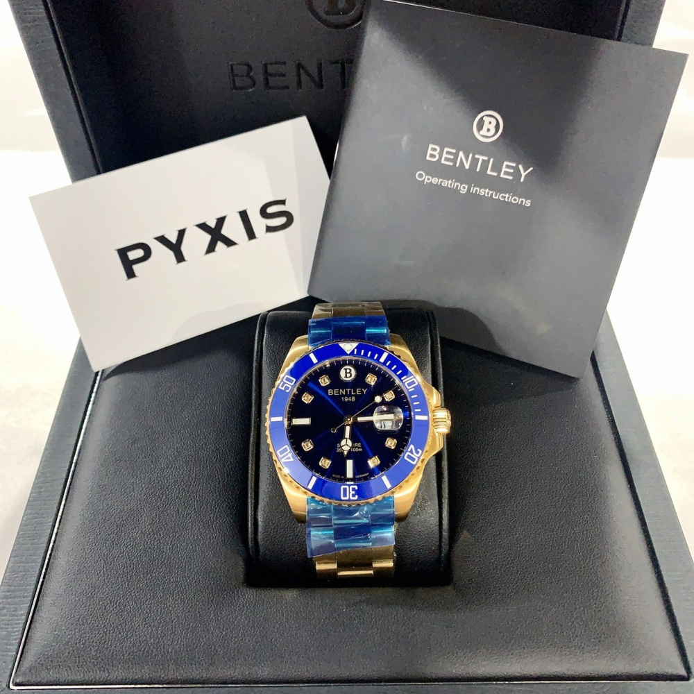 【賓利｜全新】現貨 BENTLEY 手錶 石英錶 男錶 土豪金 藍水鬼 專櫃保固 鋼錶｜Little Bee 小蜜蜂精品-細節圖2