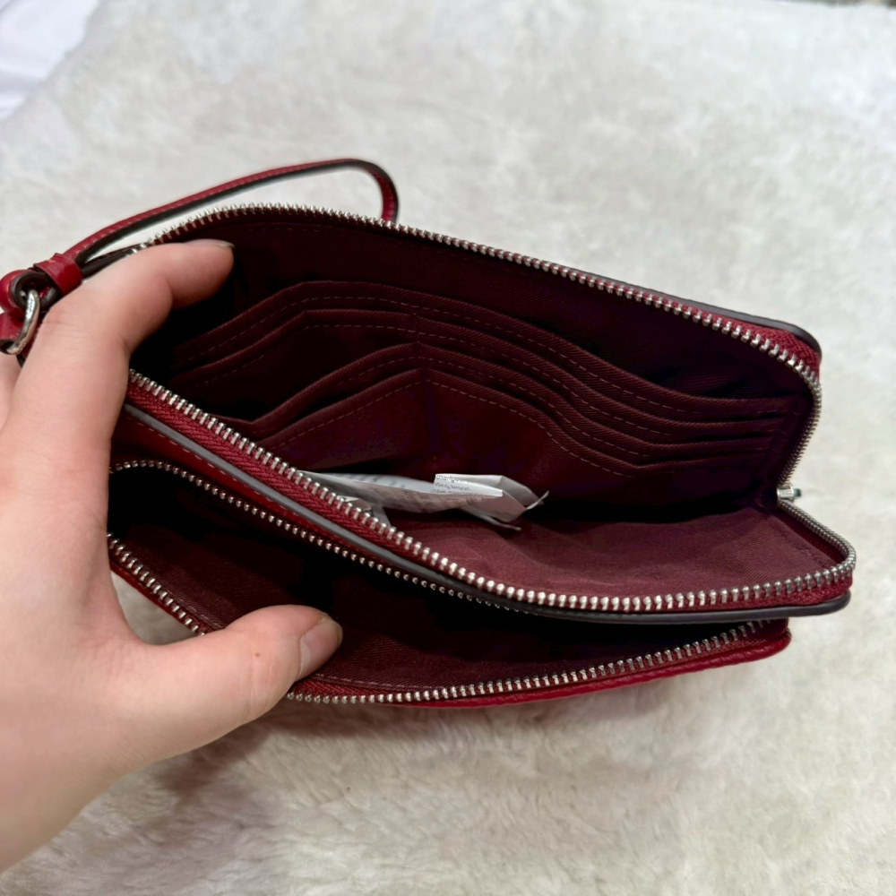 【蔻馳｜全新】現貨 COACH 錢包 手拿包 大號 銀標 滿版 緹花布 雙層 零錢包｜Little Bee 小蜜蜂精品-細節圖3