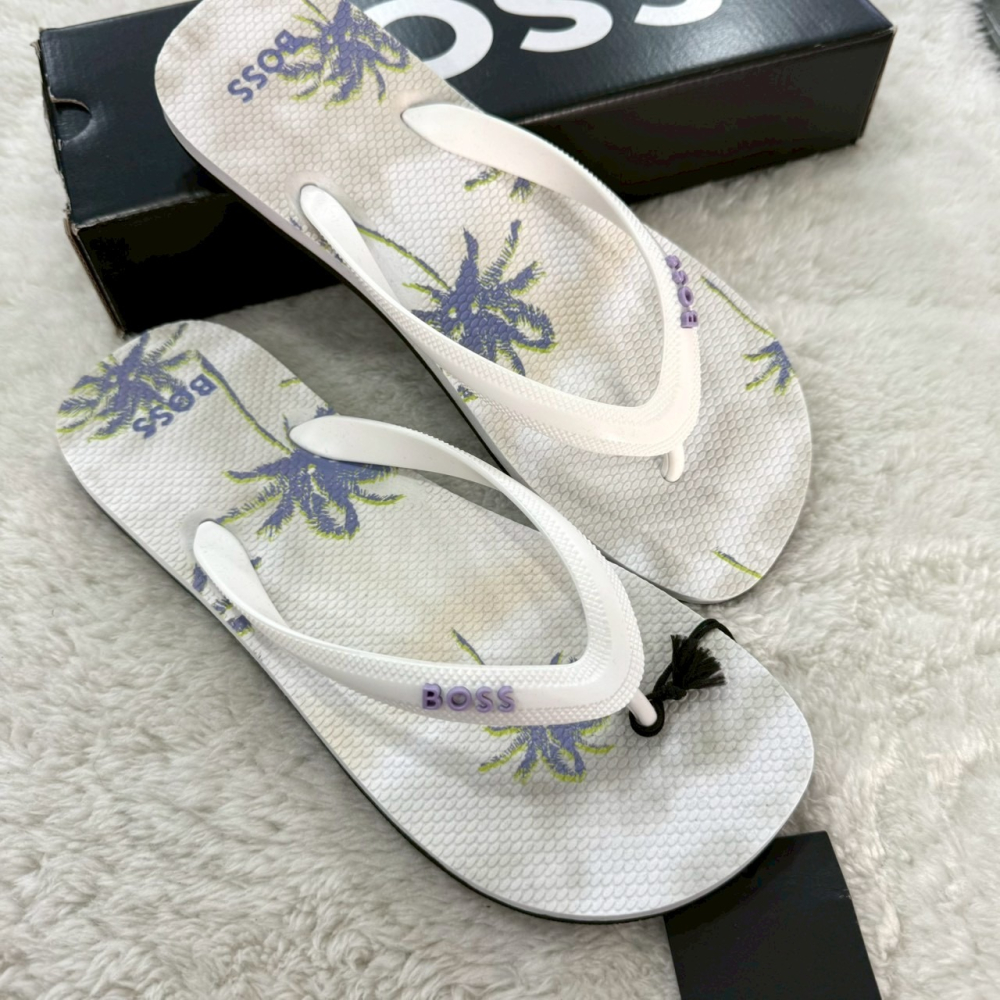 【博斯｜全新】現貨 BOSS 拖鞋 椰子樹 滿版 夾腳拖 海灘拖 HUGO BOSS｜Little Bee 小蜜蜂精品-細節圖2