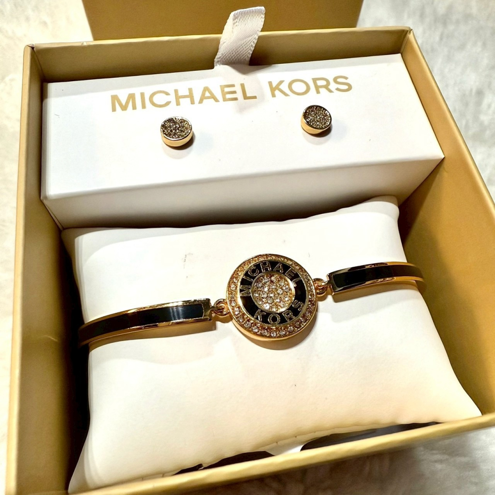 【MK｜全新】現貨 MICHAEL KORS 手環 耳環 耳釘 玫瑰金 帶鑽 禮盒組｜Little Bee 小蜜蜂精品-細節圖2
