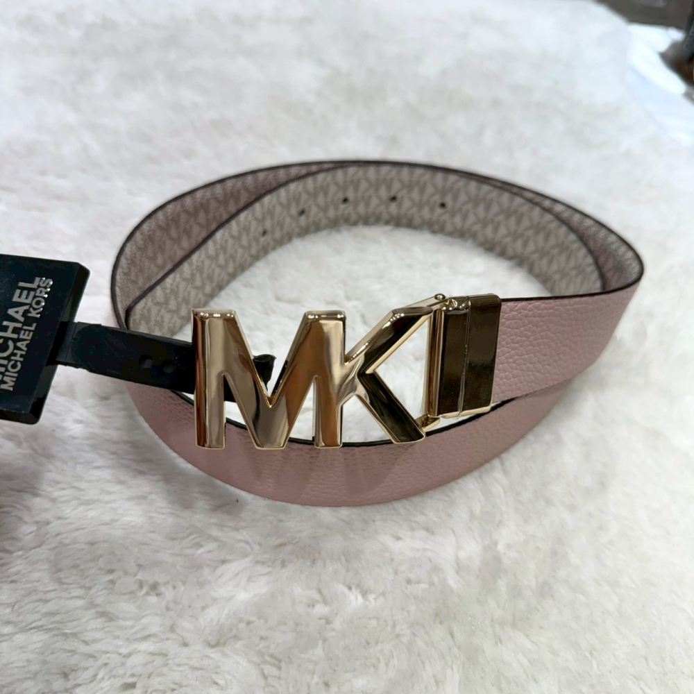 【MK｜全新】現貨 MICHAEL KORS 皮帶 女款 雙面用 M號 滿白/粉色｜Little Bee 小蜜蜂精品-細節圖2