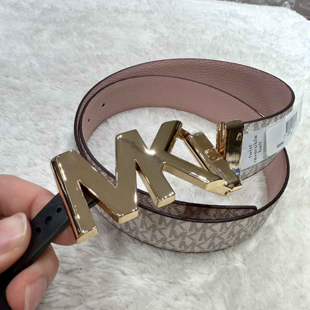【MK｜全新】現貨 MICHAEL KORS 皮帶 女款 雙面用 M號 滿白/粉色｜Little Bee 小蜜蜂精品-細節圖3
