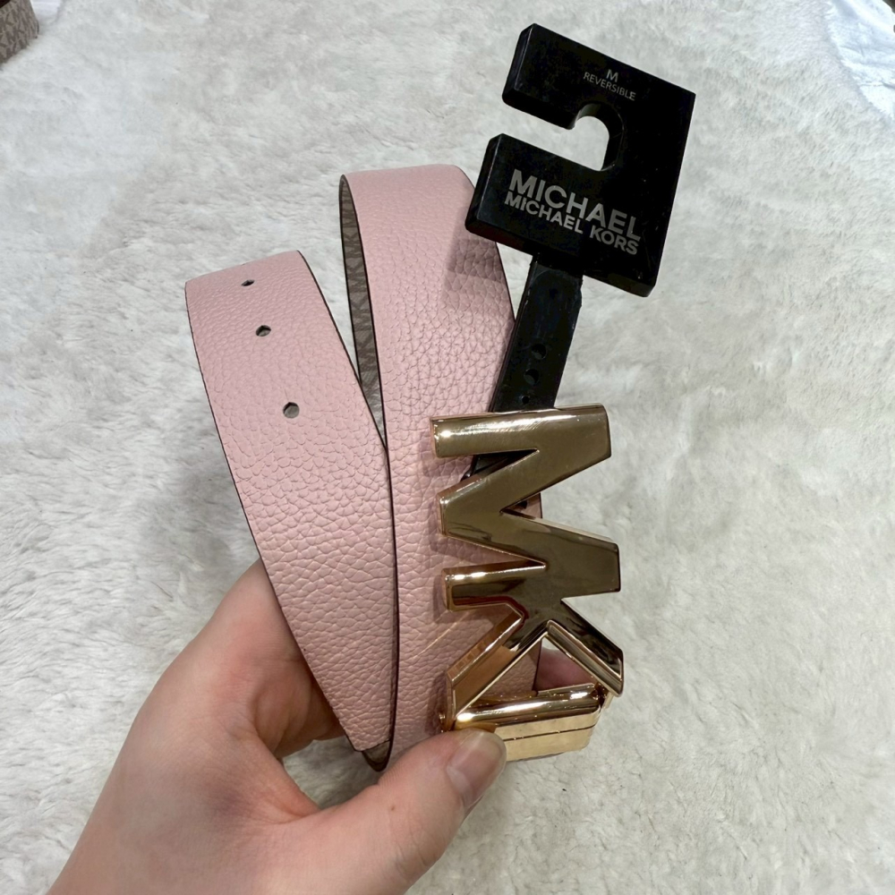 【MK｜全新】現貨 MICHAEL KORS 皮帶 女款 雙面用 M號 滿白/粉色｜Little Bee 小蜜蜂精品-細節圖4