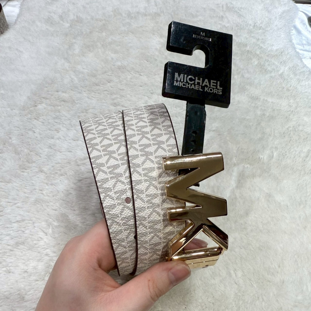 【MK｜全新】現貨 MICHAEL KORS 皮帶 女款 雙面用 M號 滿白/粉色｜Little Bee 小蜜蜂精品-細節圖5