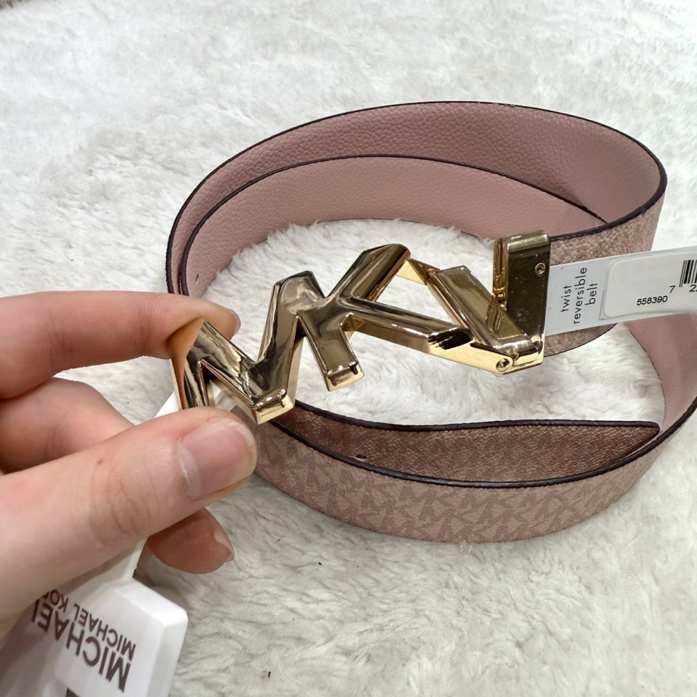 【MK｜全新】現貨 MICHAEL KORS 皮帶 女款 雙面用 L號 滿粉/粉色｜Little Bee 小蜜蜂精品-細節圖3