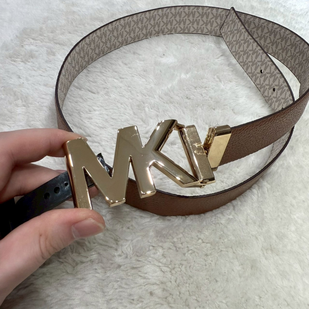 【MK｜全新】現貨 MICHAEL KORS 皮帶 女款 雙面用 M號 滿白/咖色｜Little Bee 小蜜蜂精品-細節圖3