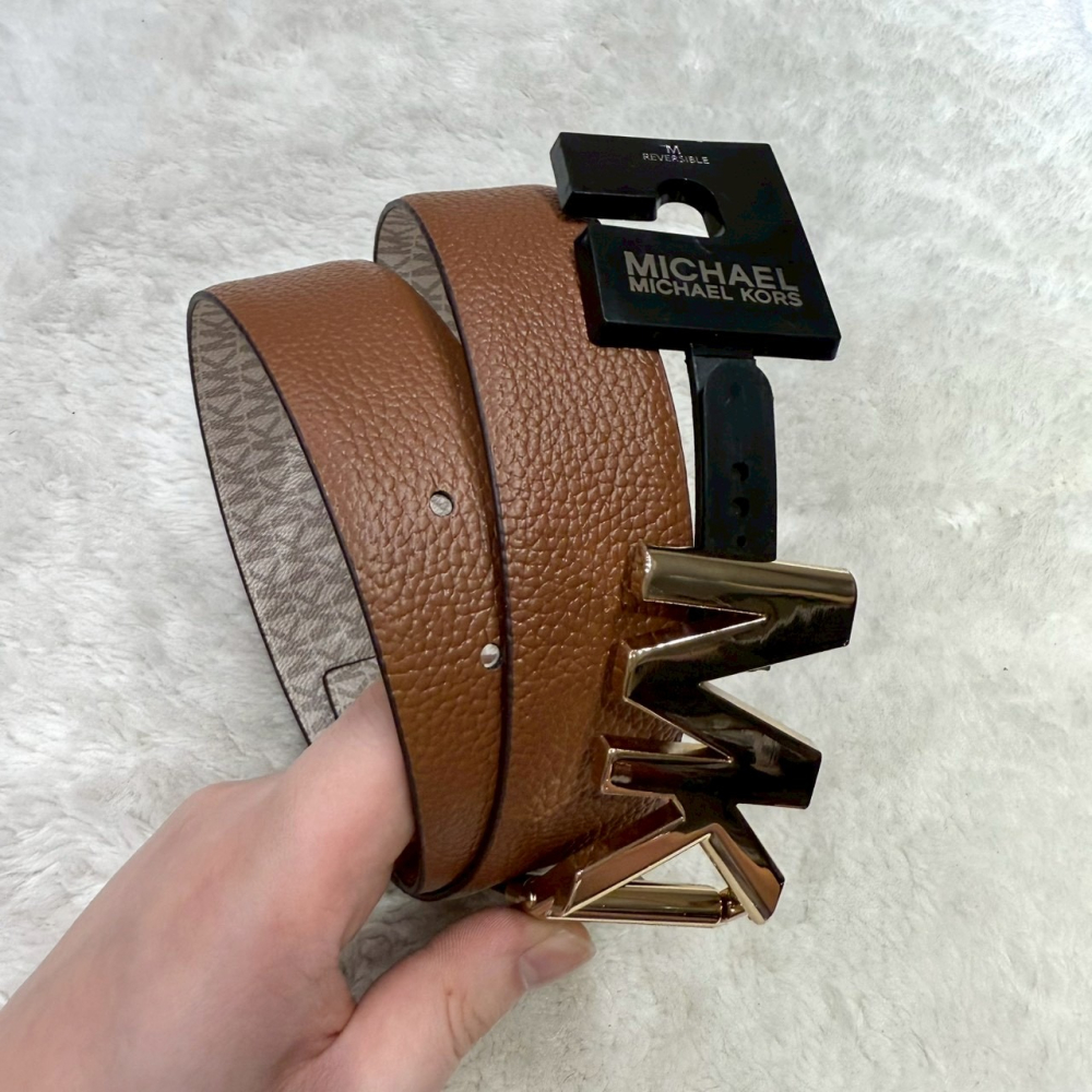 【MK｜全新】現貨 MICHAEL KORS 皮帶 女款 雙面用 M號 滿白/咖色｜Little Bee 小蜜蜂精品-細節圖4