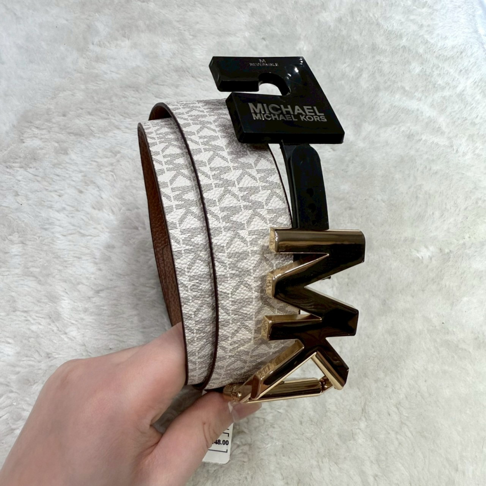 【MK｜全新】現貨 MICHAEL KORS 皮帶 女款 雙面用 M號 滿白/咖色｜Little Bee 小蜜蜂精品-細節圖5