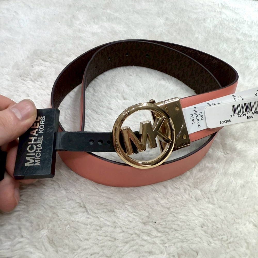 【MK｜全新】現貨 MICHAEL KORS 皮帶 女款雙面用 S/XL號 滿咖/粉色｜Little Bee 小蜜蜂精品-細節圖2