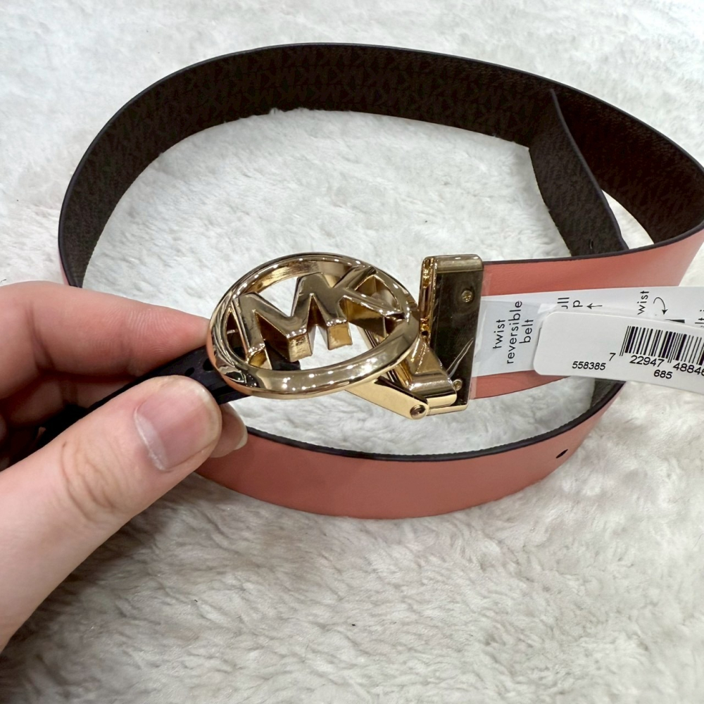 【MK｜全新】現貨 MICHAEL KORS 皮帶 女款雙面用 S/XL號 滿咖/粉色｜Little Bee 小蜜蜂精品-細節圖3