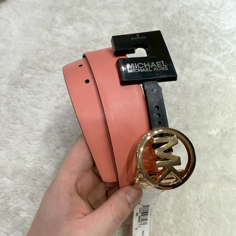 【MK｜全新】現貨 MICHAEL KORS 皮帶 女款雙面用 S/XL號 滿咖/粉色｜Little Bee 小蜜蜂精品-細節圖4