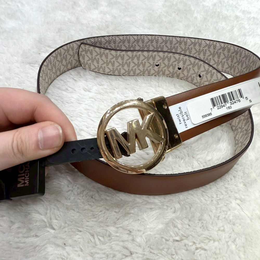 【MK｜全新】現貨 MICHAEL KORS 皮帶 女款 雙面用 S號 滿白/棕色｜Little Bee 小蜜蜂精品-細節圖2