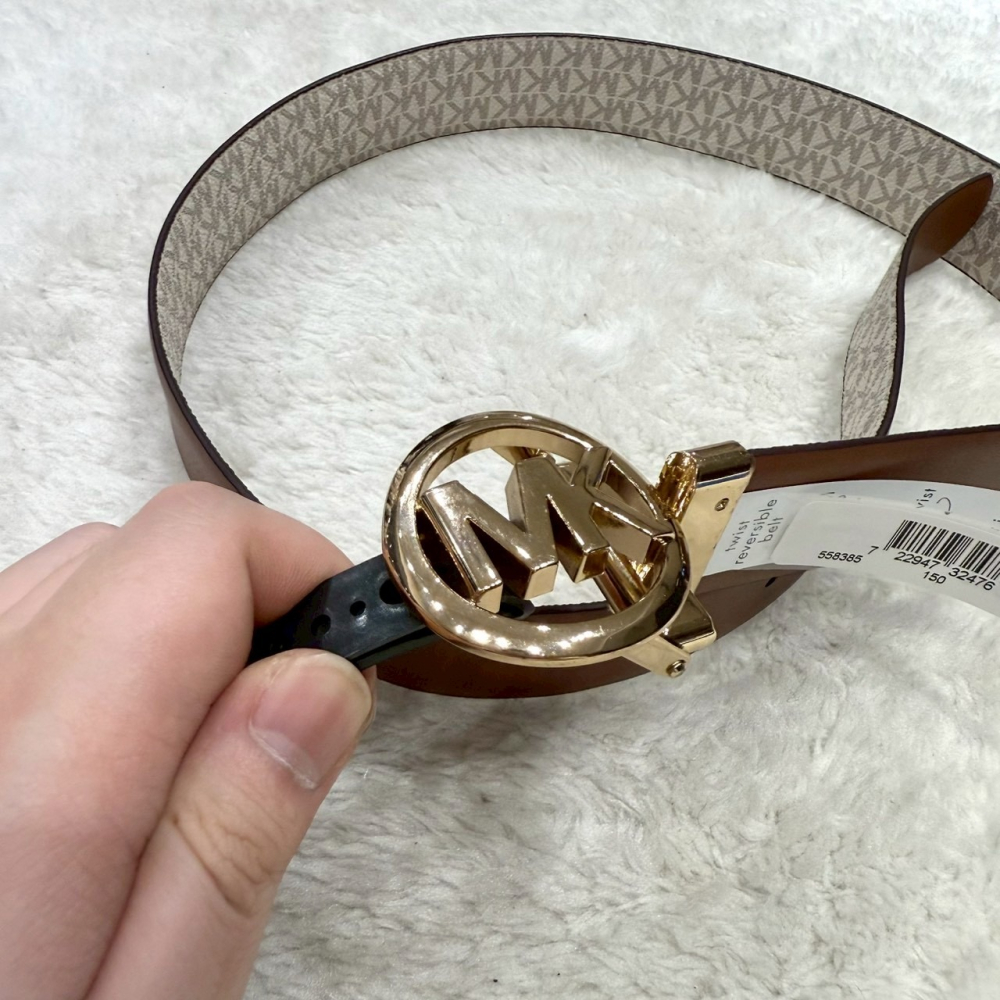 【MK｜全新】現貨 MICHAEL KORS 皮帶 女款 雙面用 S號 滿白/棕色｜Little Bee 小蜜蜂精品-細節圖3